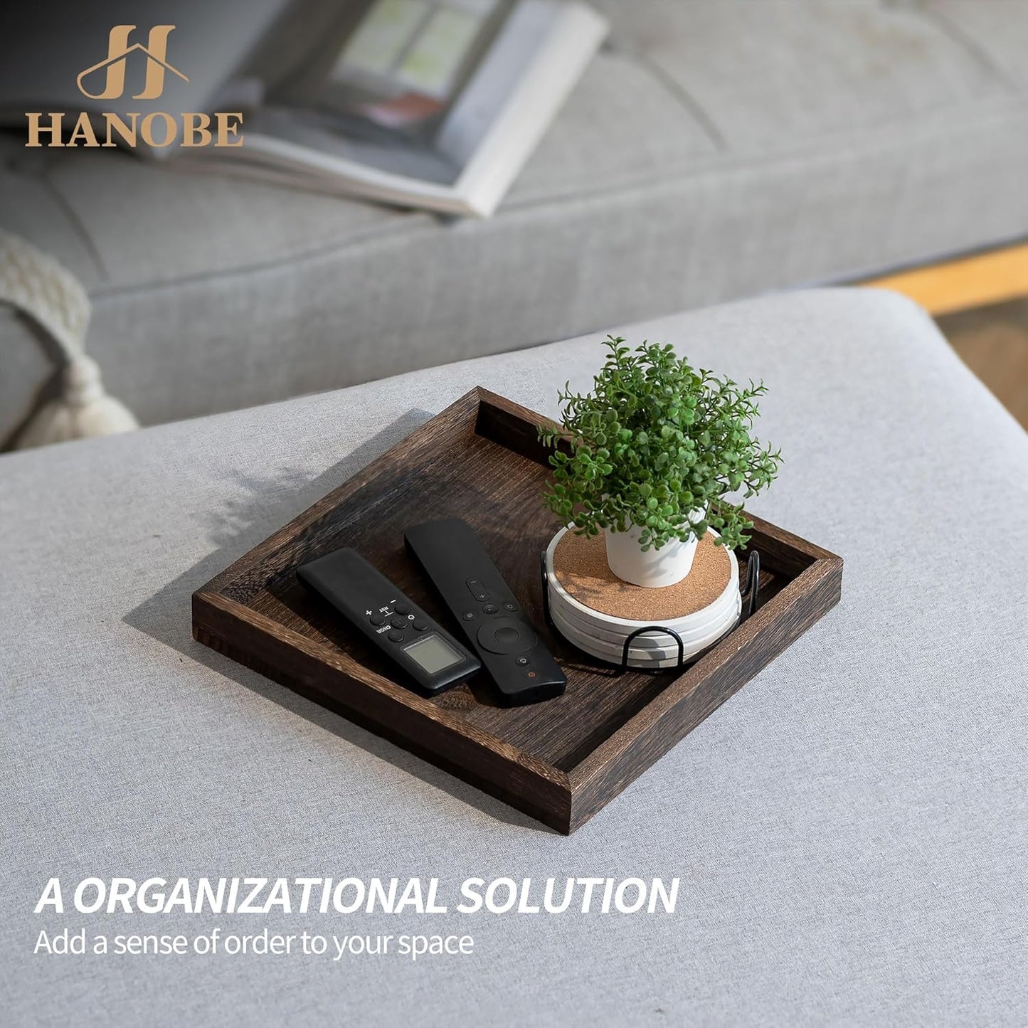 Counter 10inch Hanobe Serving Tray Decor for Table: Small Wood Decorative Trays for Ottoman Coffee Tables - Farmhouse