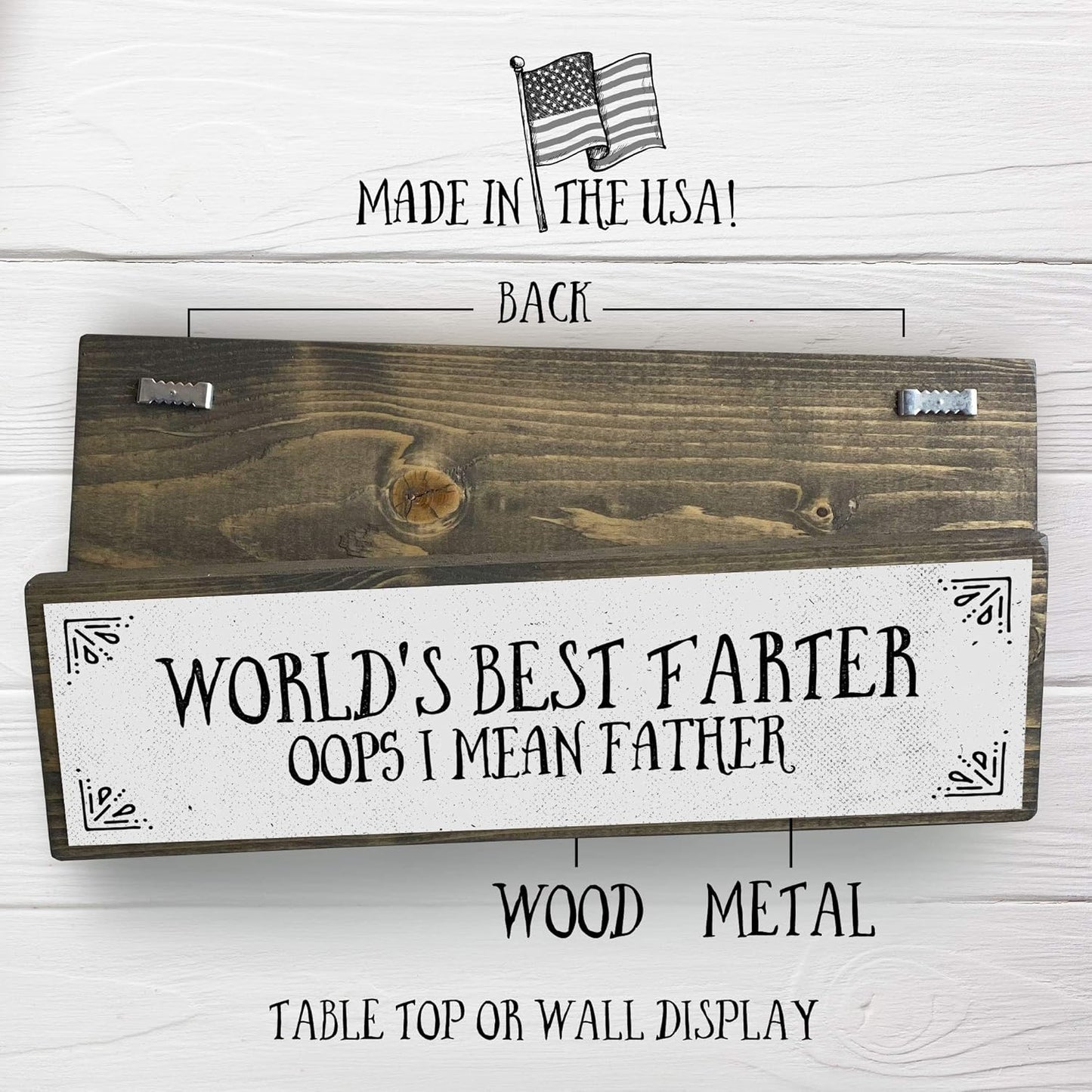 World's Best Farter Oops I Mean Father - Handmade Metal Wood Sign Light, Cute Rustic Wall Decor Art, Farmhouse