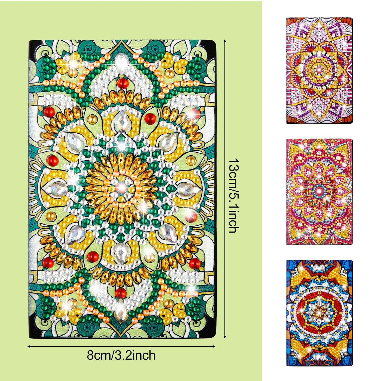 Patelai 4 Pcs Diamond Mandala Flower Notebook Kits 3 x 5 in DIY Mandala Cover Notebook Crystal Journal Sketchbook Notepad for Men Women Birthday Crafts Gift Drawing Painting