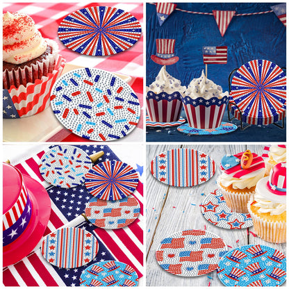 8 Pieces Patriotic Diamond Coasters with Holder DIY Cute 4th of July Diamond Art Coasters 5d Independence Day 5d Diamond Coasters for Beginners Adults Art Craft Supplies Gift