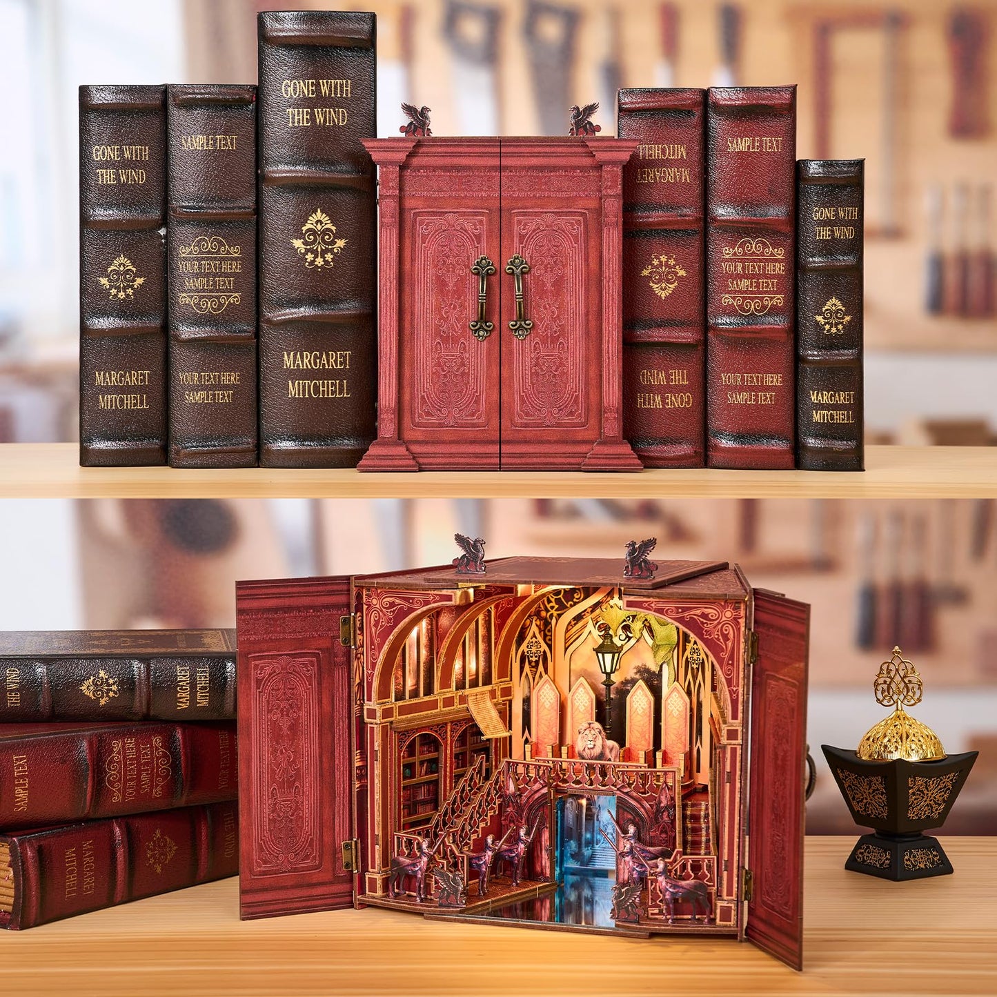 TOYQI Book Nook Kit, DIY Miniature House Kit for Adults, 3D Wooden Puzzle Booknook Bookshelf Insert, Fold-Out Dollhouse Fantasy World Diorama with 3 Display Mode