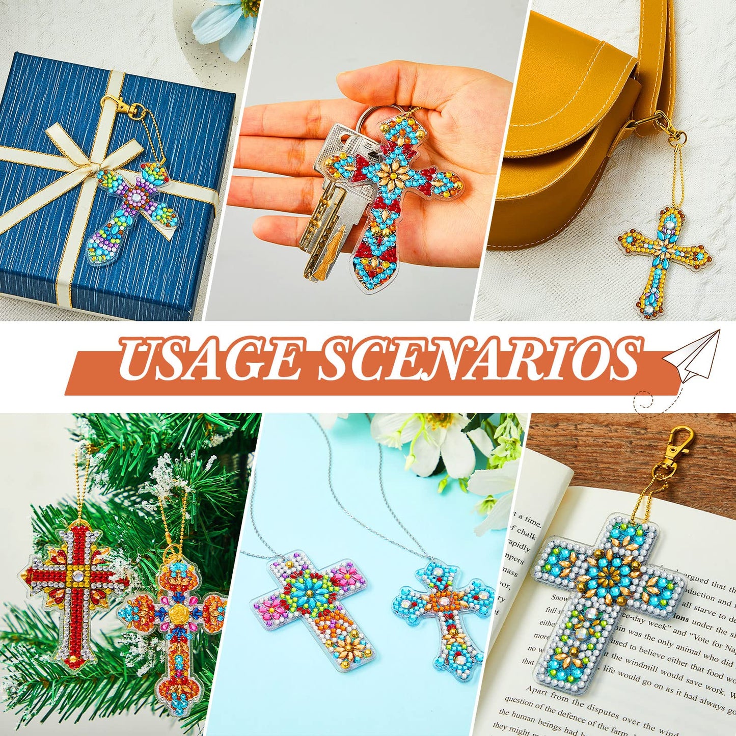 Sureio 36 Pcs Cross Diamond Painting Keychains 5d Double Sided Cross Shaped Diamond Art Keychains for DIY Adults Crafts Home Decor Gift Party Favors