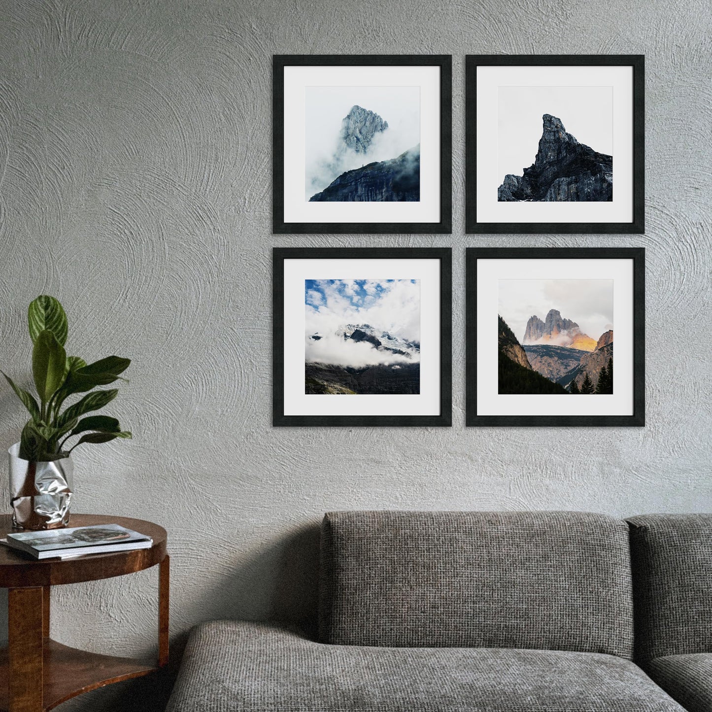 XXBANZHUAN 16x16 Square Picture Frame 3 Pack, Solid Real Wood Grain, Displays 12x12 with Mat or 16x16 Without Mat, Wall Gallery Poster Frames, Black