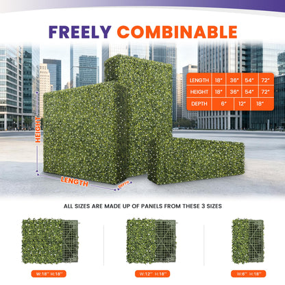 PATIOBREEZE 54" Wx54 Hx6 D Artificial Boxwood Hedge Wall with White Flowers, Greenery Privacy Screen Faux Grass Backdrop Room Divider for Indoor Outdoor Office Patio Garden Party Decoration