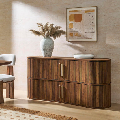 Radcliffe 63" Inch Curved Fluted Sideboard Buffet Cabinet in Walnu