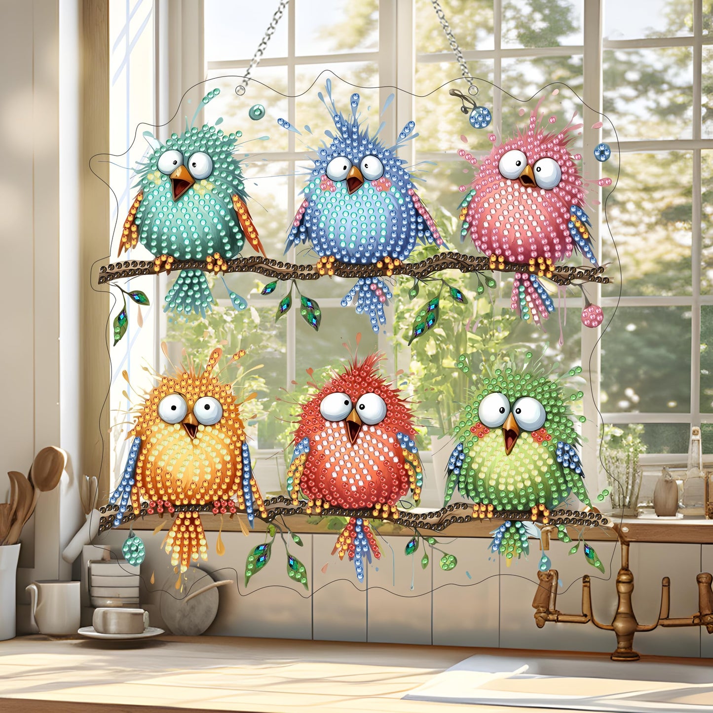 5D Diamond Art Hanging Kit for Adult,Special Shaped Rhinestone,Double Sided DIY Acrylic Diamond Art Painting Window Pendants Home Garden Wall Hanging Kits Hanging Ornament (Bird)