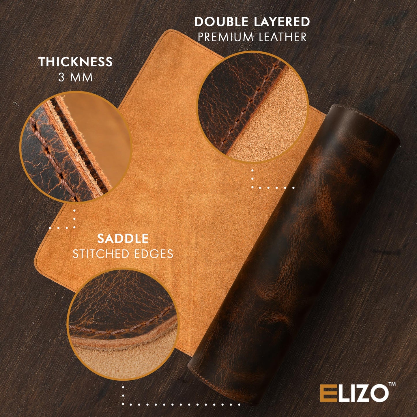 ELIZO Leather Desk Pad Real Leather Desk Mat Desk Cover Desk Blotter Desk Protector Large Computer Mat for Keyboard Gaming Mouse Pad (2-Layer 3mm) Table Laptop Mat Office Desktop Accessories
