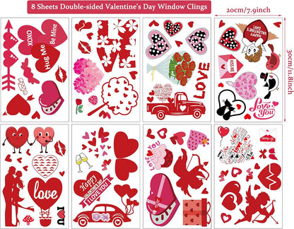 JOZON Valentine's Day Window Clings for Glass Window, 8 Sheets Heart Window Stickers Decals for Party Supplies
