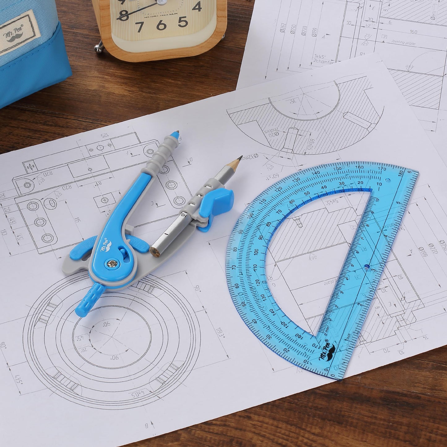 Mr. Pen- Geometry Compass and Protractor Set, 12 Sets, 6 Inch Compass, 6 Inch Protractor, Bulk Drawing Tool for School, Clear Plastic, Easy Grip, Precision Design for Math, Art, Drafting, Architecture