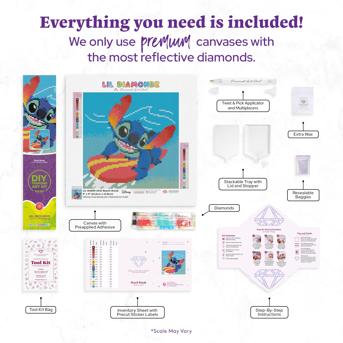 DIAMOND ART CLUB Beach Break Diamond Painting Kit, Fun DIY Crafts for Adults, Round Diamond Art Canvas, 9" x 9" (22.8 cm x 22.8 cm)
