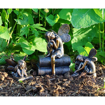Top Collection 4386 Miniature Garden & Terrarium Fairy Reading Statue, Small, Bronze