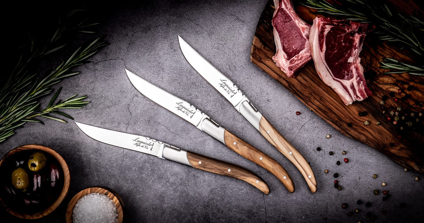 Laguiole Style de Vie Steak Knives, Luxury Line, 6 pieces, Olive Wood, in giftbox