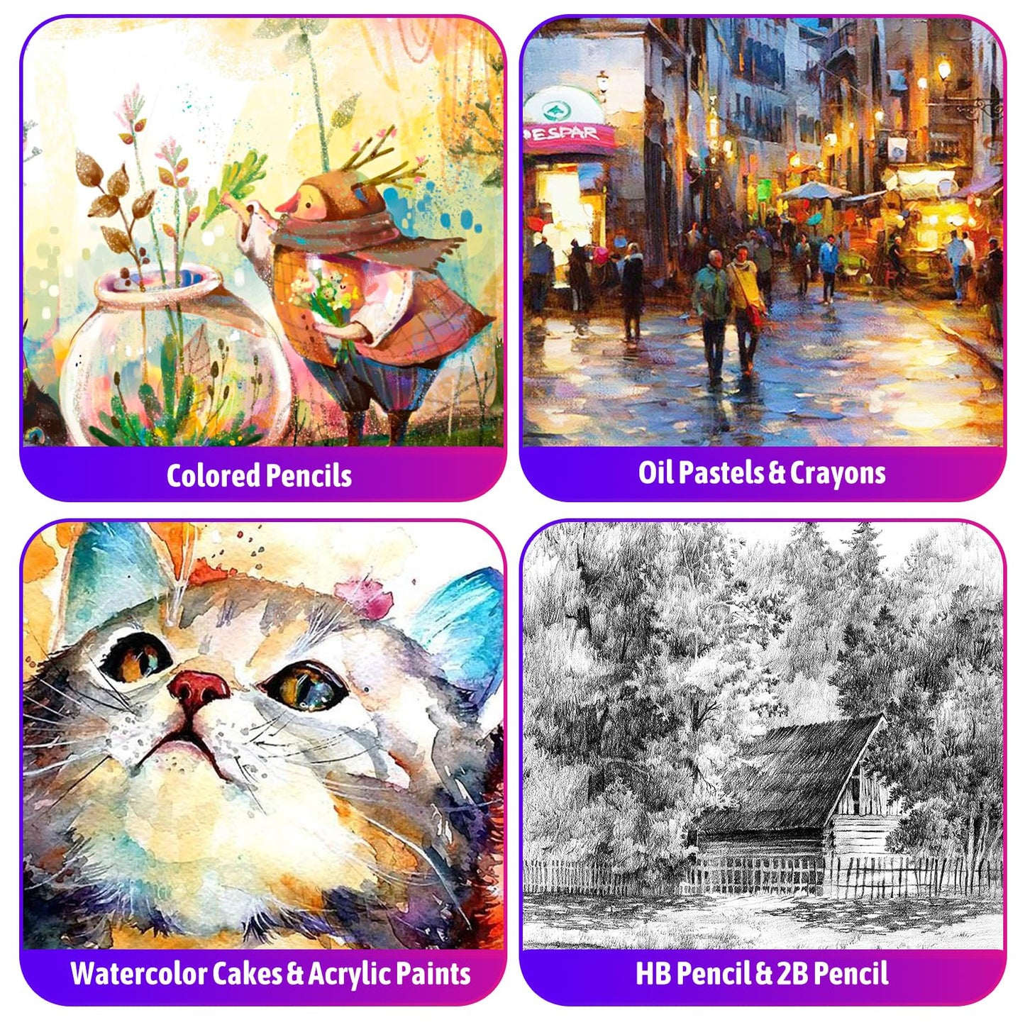 iBayam Arts and Crafts Kits for Adult, 195-Pack Deluxe Art Set Box with 3 PCS Drawing Pads, Canvases, Acrylic Painting, Drawing & Art Supplies for Pumpkin, Halloween, Christmas