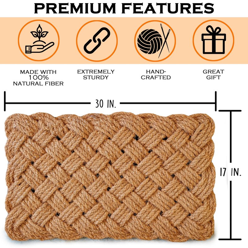 Rope Doormat 30x17 Inch, Woven Mat for Indoor and Covered Outdoor, Welcome Mat