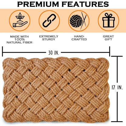 Rope Doormat 30x17 Inch, Woven Mat for Indoor and Covered Outdoor, Welcome Mat