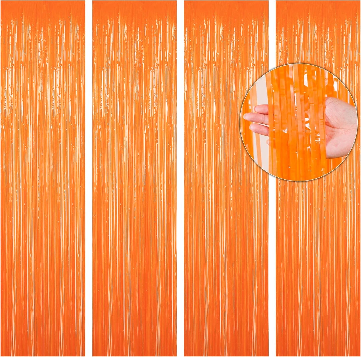 BTSD-home Orange Foil Fringe Curtain - Metallic Photo Booth Backdrop Tinsel Door Curtains for Wedding, Birthday, Party