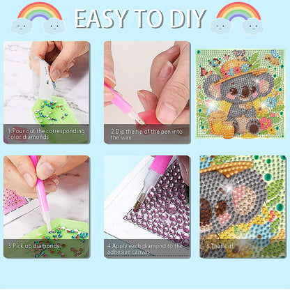 Bzconxin 6 Pieces Cartoon Animals Diamond Painting Kits for Kids Beginners,Diamond Art for Kids Ages 6-12 Girls Boys,5D Full Round Drill Big Gem Arts and Crafts for Home Wall Decor 6x6 Inch