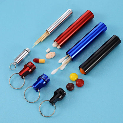 Portable Toothpick Holder 4PCs, Metal Dispenser, Pocket Waterproof Case with Keychain, Travel Purse Ear Wax Removal