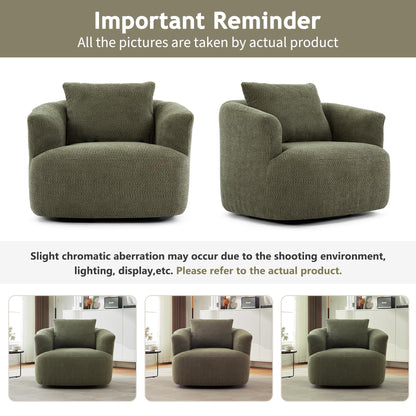 360° Swivel Accent Chair Boneless Barrel Armchair Ergonomic Upholstered Nursery Chair for Living Room Bedroom, Comfy Boucle Fabric