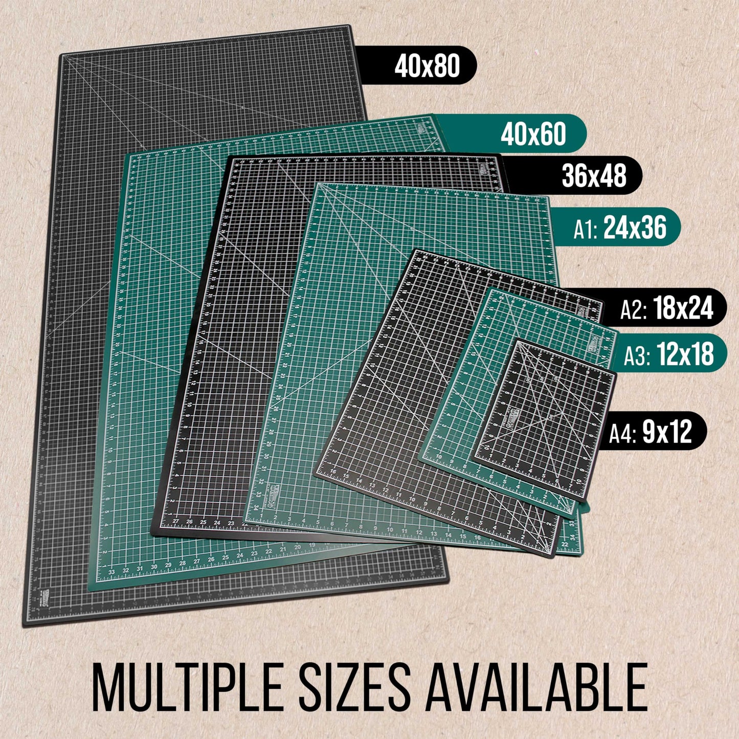 U.S. Art Supply 9" x 12" Self-Healing Cutting Mat 5-Ply (2 Pack) - Double-Sided Green/Black Craft Mat, Non-Slip Cutting Mats for Crafts, Sewing, Quilting, Scrapbooking