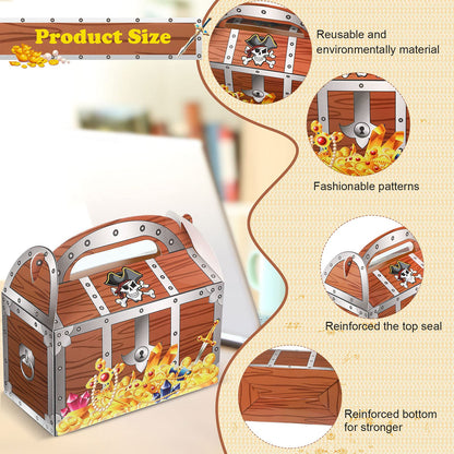 Censen 20 Pieces Pirate Treasure Treat Paper Chest Decoration Party Favor Goodie Box Candy Decoration Box for Halloween Performance Play Theater Costume Party Supplies