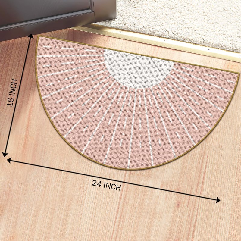 Mingnei Pink Boho Linen Doormat for Home, Kitchen, Girls Room Entrance - Bohemian Style, Mid Century Modern, Indoor/Outdoor Welcome Mat 30x17
