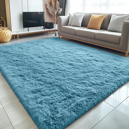 OLANLY Large 5x7 Machine Washable Area Rug - Soft Fluffy Shaggy Carpet for Living Room & Bedroom | Slate Blue