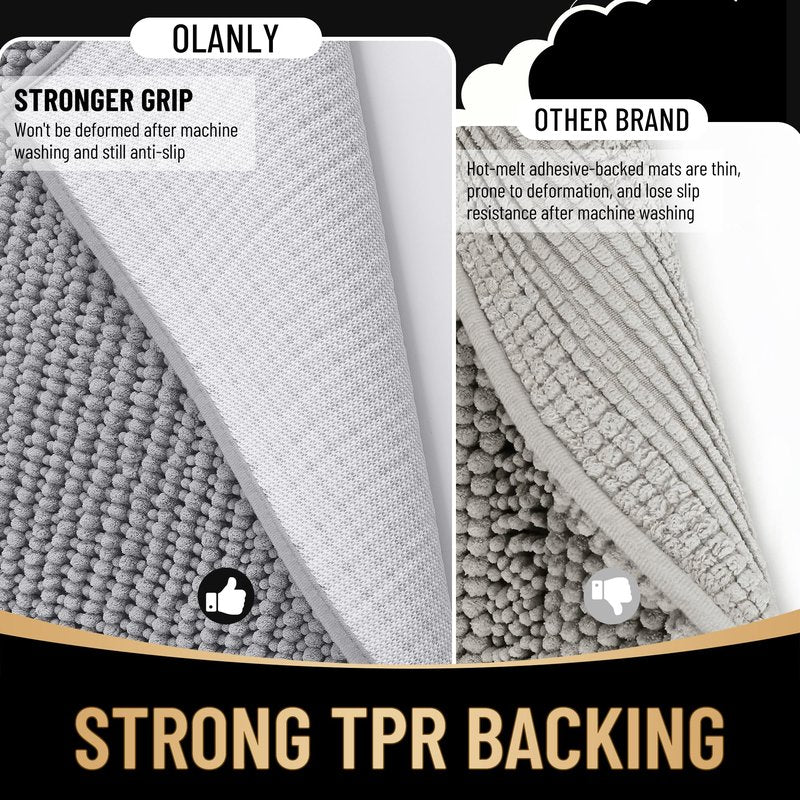 OLANLY Thick Bathroom Rugs 30x20, Extra Soft Absorbent Chenille Bath Rugs, Rubber Backing, Machine Wash Dry, Bath Mats for Bathroom Floor, Tub and Shower, Home Decor Accessories, Grey