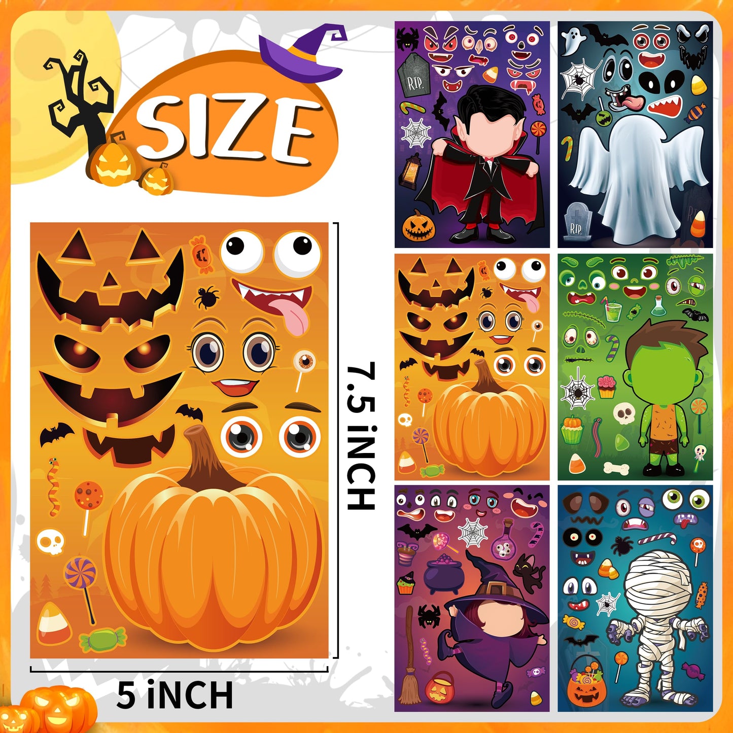 LINAYE 120 Sheets Halloween Stickers Crafts for Kids Toddlers, Make Your Own Halloween Stickers for Goodie Treat Bag Fillers Game Activities for Kids Toddlers Party Favors
