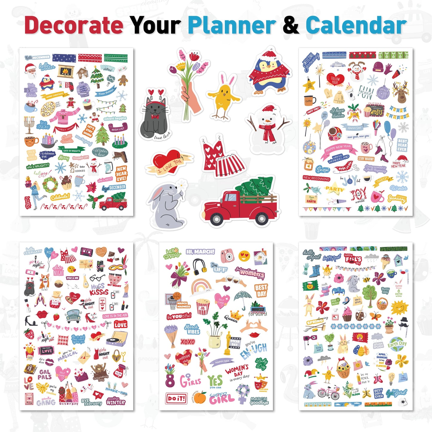 Holiday Seasonal Planner Sticker - Daily, Weekly & Monthly Calendar Stickers for Women, Men, Kids, Teachers & Students - Over 1300 Unique Hand-Drawn Stickers on 20 Sheets Per Pack!
