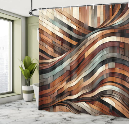 Ambesonne Brown Shower Curtain, Intricate Vertical and Horizontal Wavy Pinstriped and Brushstroke Print, Cloth Fabric Bathroom Decor Set with Hooks, 69" W x 70" L, Blue Grey Camel Maroon