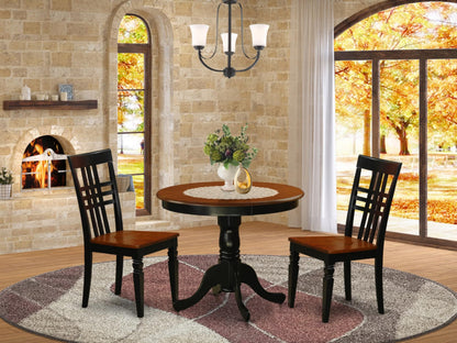 East West Furniture ANLG3-BCH-W 3 Piece Dining Room Table Set Contains a Round Kitchen Table with Pedestal and 2 Dining Chairs, 36x36 Inch, Black & Cherry