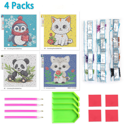 Libfx Diamond Art Kits for Kids 4 Pcs Diamond Art for Girls Boys Beginners Arts and Crafts for Kids Ages 8-12 (Penguin Panda)