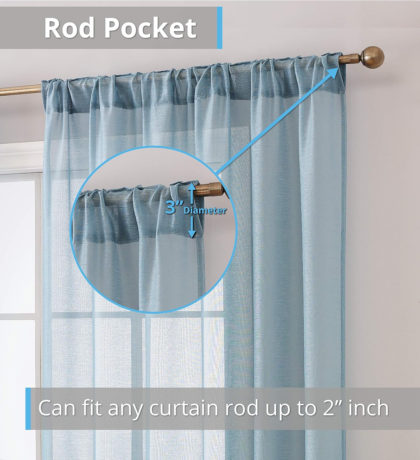HLC.ME Lauren Semi Sheer Light Filtering Transparent Pocket Top & Back Tab Lightweight Floor Length Window Curtains, 2