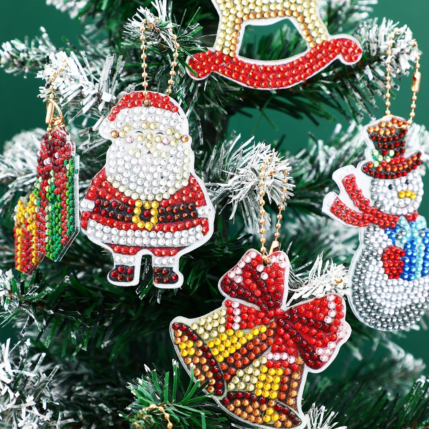 Garneck 12Pcs Christmas Diamond Art Ornaments Double Sided Xmas Diamond Art Painting Keychain Snowman Bell Santa Claus Diamond Kits for Xmas DIY Crafts Hanging Ornaments Home Decor