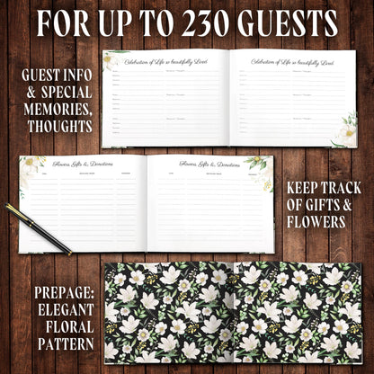 GUATE STORE Funeral Guest Book – Black Cover, 3-Piece Set with Guest Book, Table Sign, and Pen – Memory Book for Celebration of Life, Memorial Signing, Elegant Funeral Supplies, and Durable Design