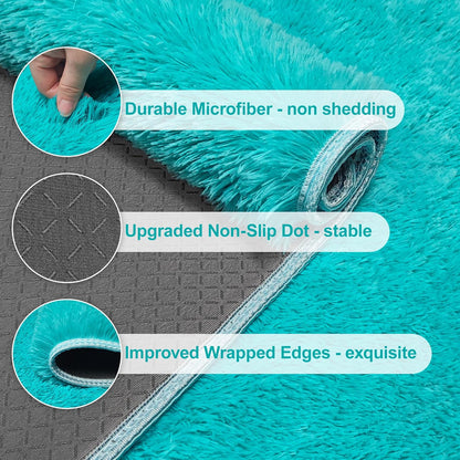 8x10 Big Blue Fluffy Rug Shaggy Area Rug,Large Area Rugs for Boys Bedroom Livingroom, Soft Cute Baby Play Mat, Indoor