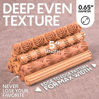Byllstore Clay Texture Rollers | 10-Pack | 5 in x 0.65 in | Premium Wooden Pottery Tools | Set A