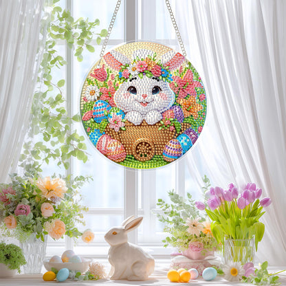 Eiflow Glass Diamond Art Kit Hanging Ornament, DIY Stained Glass Diamonds Painting Hanging Board Kit, Crystal Diamond Art Painting Pendant Full Drill (Easter Bunny)