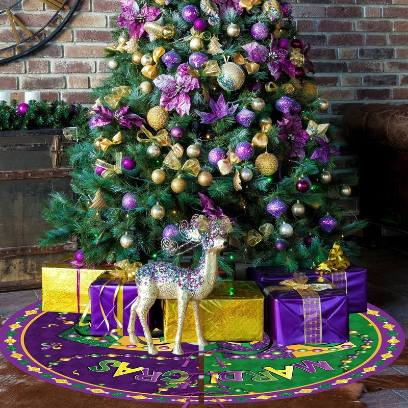 Blosssound Mardi Gras Tree Skirt 36 Inch Carnival Tree Mat Masquerade Party Decor Carpet Mardi Gras Theme Decoration for Home Office Masquerade Holiday Party Decoration