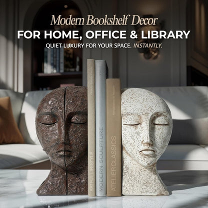 Heavy Duty Book Ends for Shelves - Book Ends for Heavy Books, Book Stopper for Shelves, Bookends for Shelves, Book Ends Unique, Bookends Decorative, Aesthetic Bookshelf Decor, The Tranquil Faces