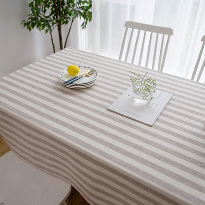 Aquazolax 54 by 54 inch Linen Halloween Table Cloth, Square Striped Taupe Lines Design for Small Parties