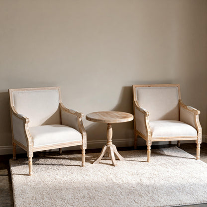 French Accent Chair(Single),Traditional Solid Wood Frame Armchair with Linen Upholstery,Distressed Antique Finish,Foam-Cushioned Seating for Living Room,Bedroom,Office,Reading Nook,Home Décor,Beige