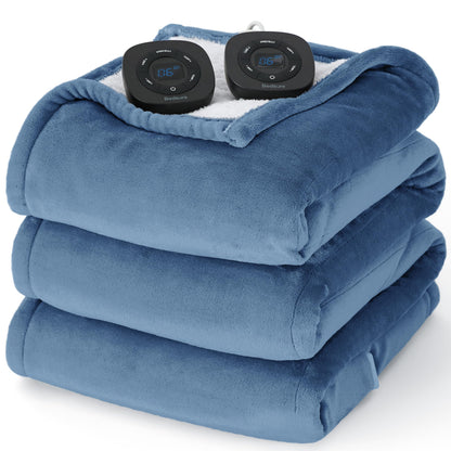 Bedsure Electric Blanket King Size - Dual Control Heated Blanket King Size, Fast Heating with 10 Time Settings & 10 Heat Settings, Warm Gift for Grandma (100x90 inches, Grey)