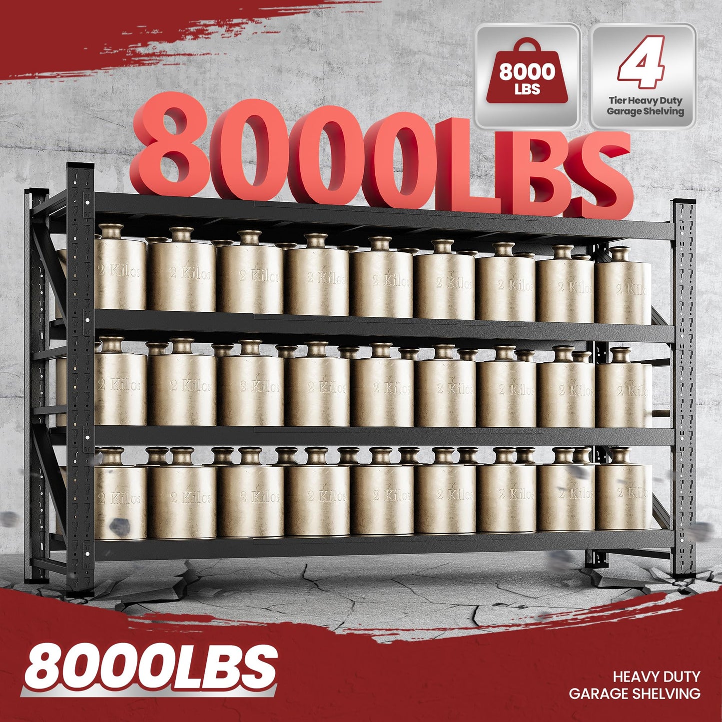 68" Wide Industrial Storage Shelves, 8000LBS Garage Shelving Heavy Duty, Standing Shelf Units, 4 Tier Metal Adjustable Storage Shelving Rack for Shop Warehouse Basement, 68'' W x 24''D x 63.5'' H