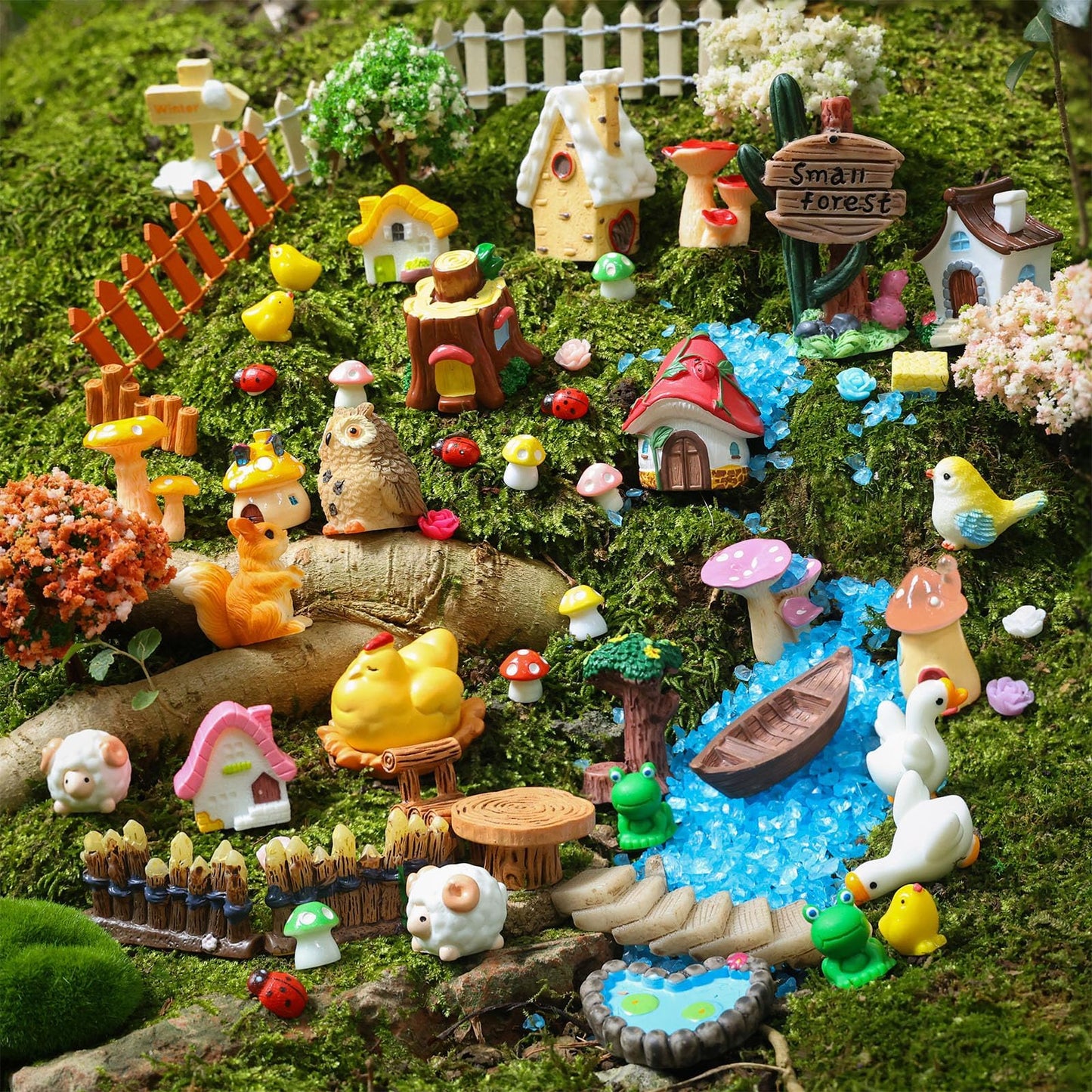 HIYZI 118 PCS Mini Fairy Garden Accessories Kit Miniature Garden Decorations Set Tiny Figurines for DIY Micro Landscape Terrarium Succulent Craft Decor Potted Horticulture Ornaments