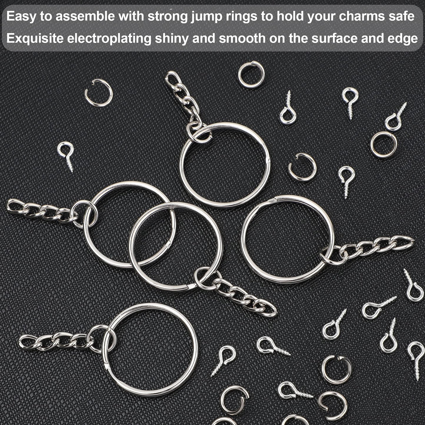 600Pcs Keychain Rings - 25mm Rings, Keys Jumps Including Chain & 200 Screw Eye Pins - Set for Resin Crafts
