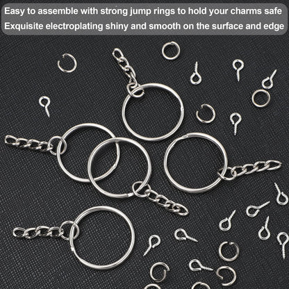 600Pcs Keychain Rings - 25mm Rings, Keys Jumps Including Chain & 200 Screw Eye Pins - Set for Resin Crafts