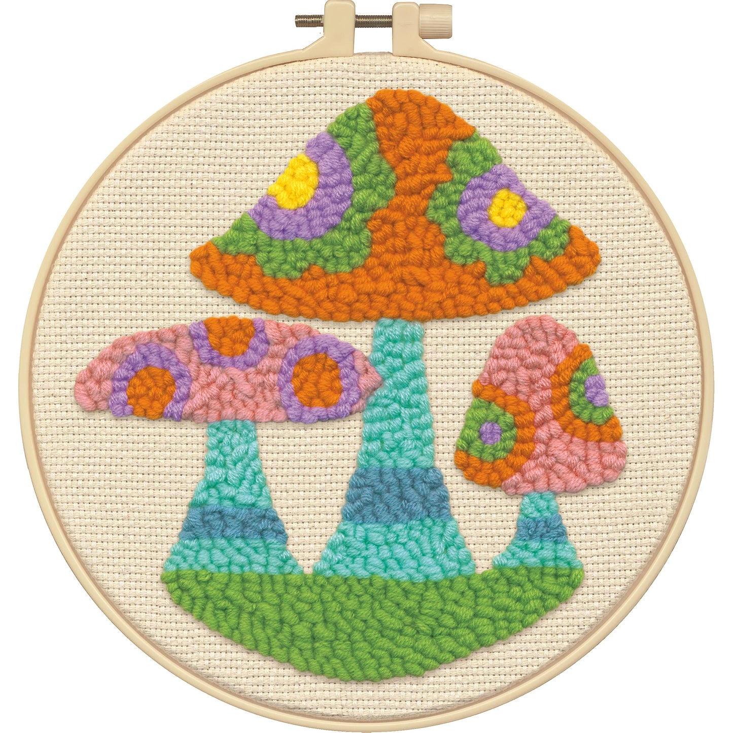 Dimensions 72-76394 Mushrooms Punch Needle Kit for Beginners, 8" Diameter, Multicolor, 7pcs