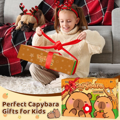 Tekeii Capybara Gifts Box, Cute Capybara Toy for Girls Kids for Back to School, Birthday, of Shoulder Bag, Coin Purch, Water Bottle, Keychain, Plush Notebook, Eye Mask, Bracelet, Pocket Comb